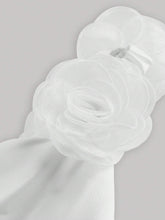 White Off-Shoulder Top With Asymmetric Neckline, 3D Floral Decoration And Bustier Design For